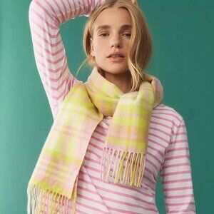 Anthropologie - Maeve pink combo plaid fringe wool/cashmere scarf